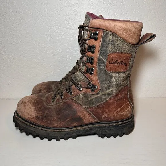 Mens Cabelas Woodland Camo Leather Hunting Hiking Thinsulate Ultra Boots 10 D
