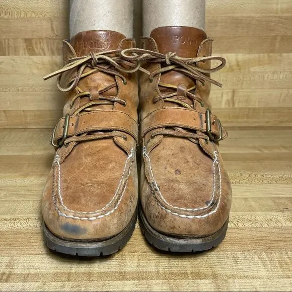 Mens Polo Ralph Lauren Redmond BO-CSL Brown Hiking Pebbled Leather Boots SZ 9D