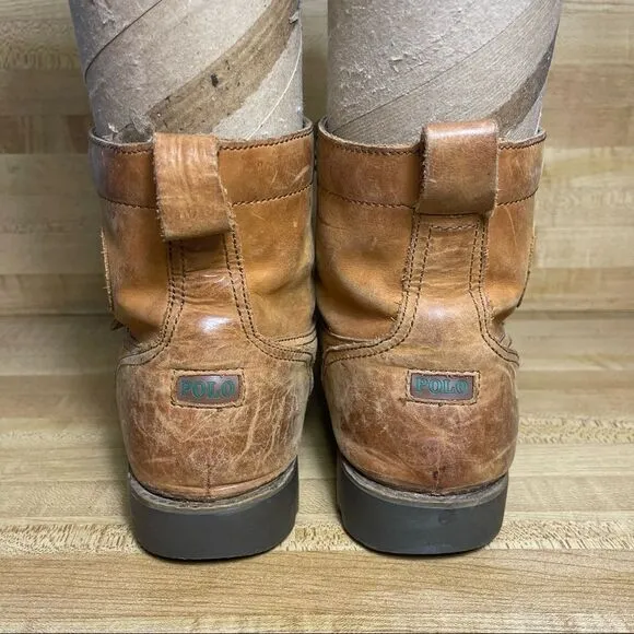 Mens Polo Ralph Lauren Redmond BO-CSL Brown Hiking Pebbled Leather Boots SZ 9D