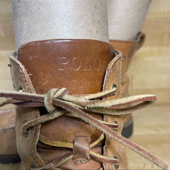 Mens Polo Ralph Lauren Redmond BO-CSL Brown Hiking Pebbled Leather Boots SZ 9D