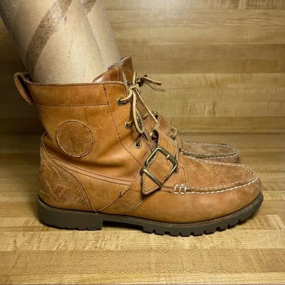 Mens Polo Ralph Lauren Redmond BO-CSL Brown Hiking Pebbled Leather Boots SZ 9D