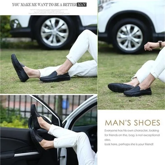 Men's Premium Genuine Leather Casual Slip on Loafers Breathable Driving Shoes