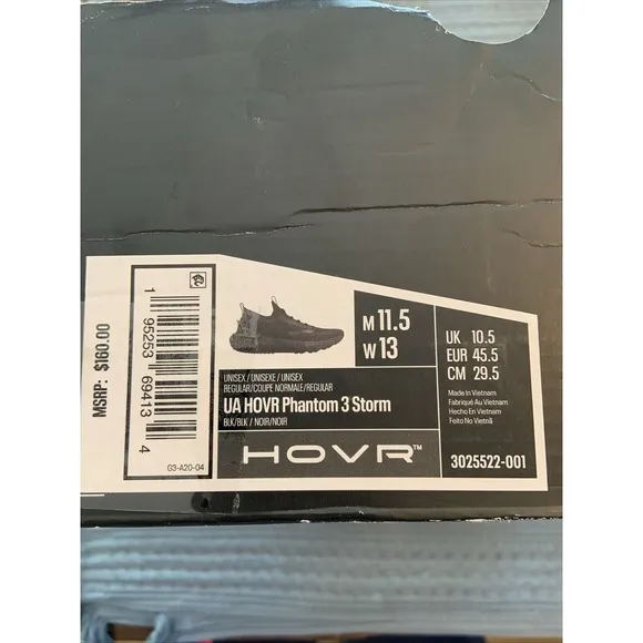 Mens‎ Under Armour HOVR Phantom 3 Storm Black Running Shoes 11.5 New No Box Top