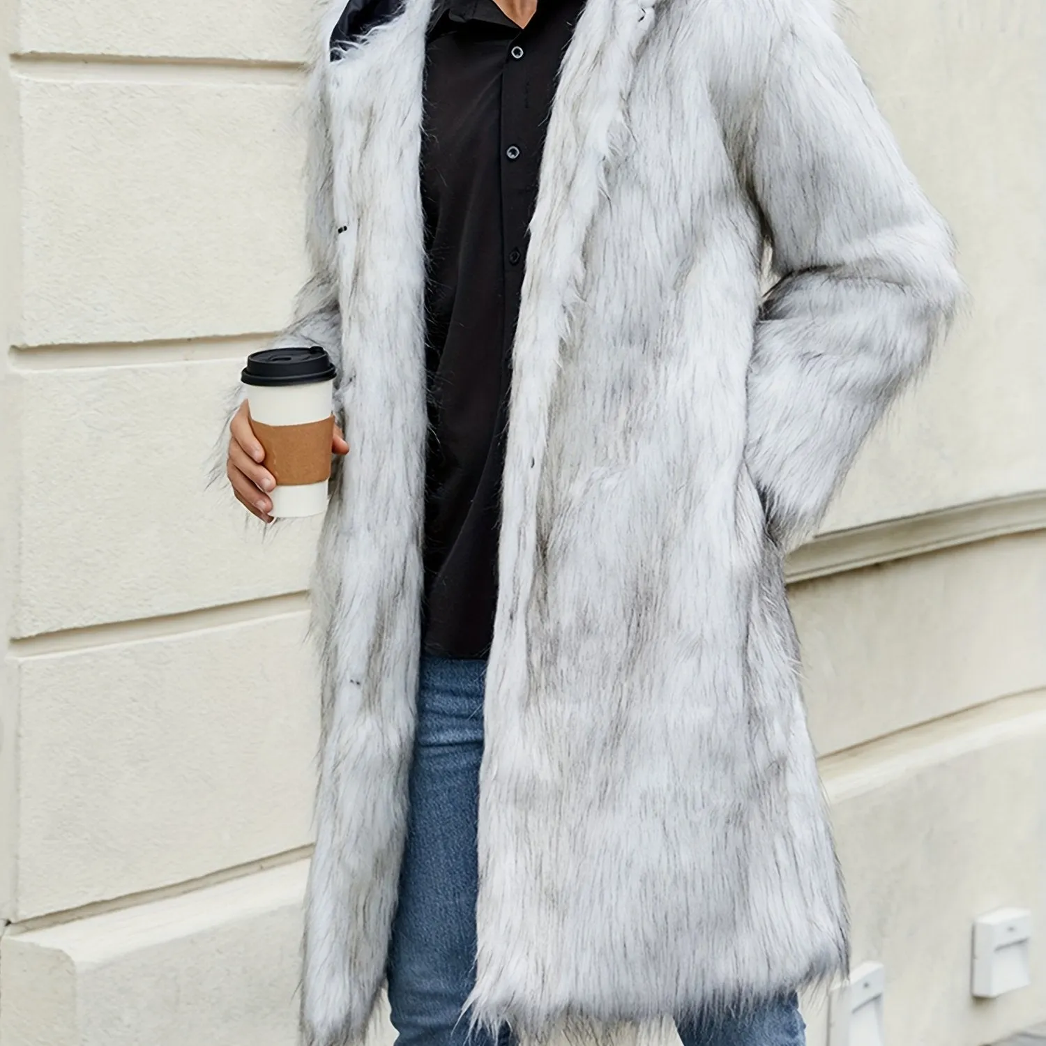 Mens Warm Thicken Faux Fur Hooded Coat