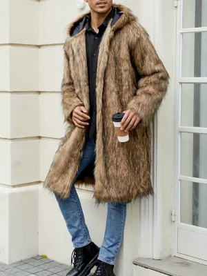 Mens Warm Thicken Faux Fur Hooded Coat
