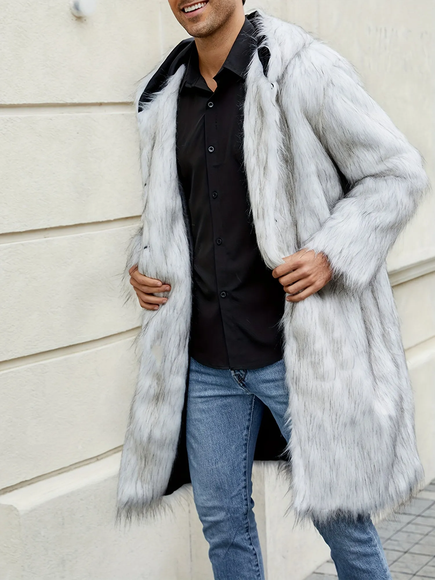 Mens Warm Thicken Faux Fur Hooded Coat
