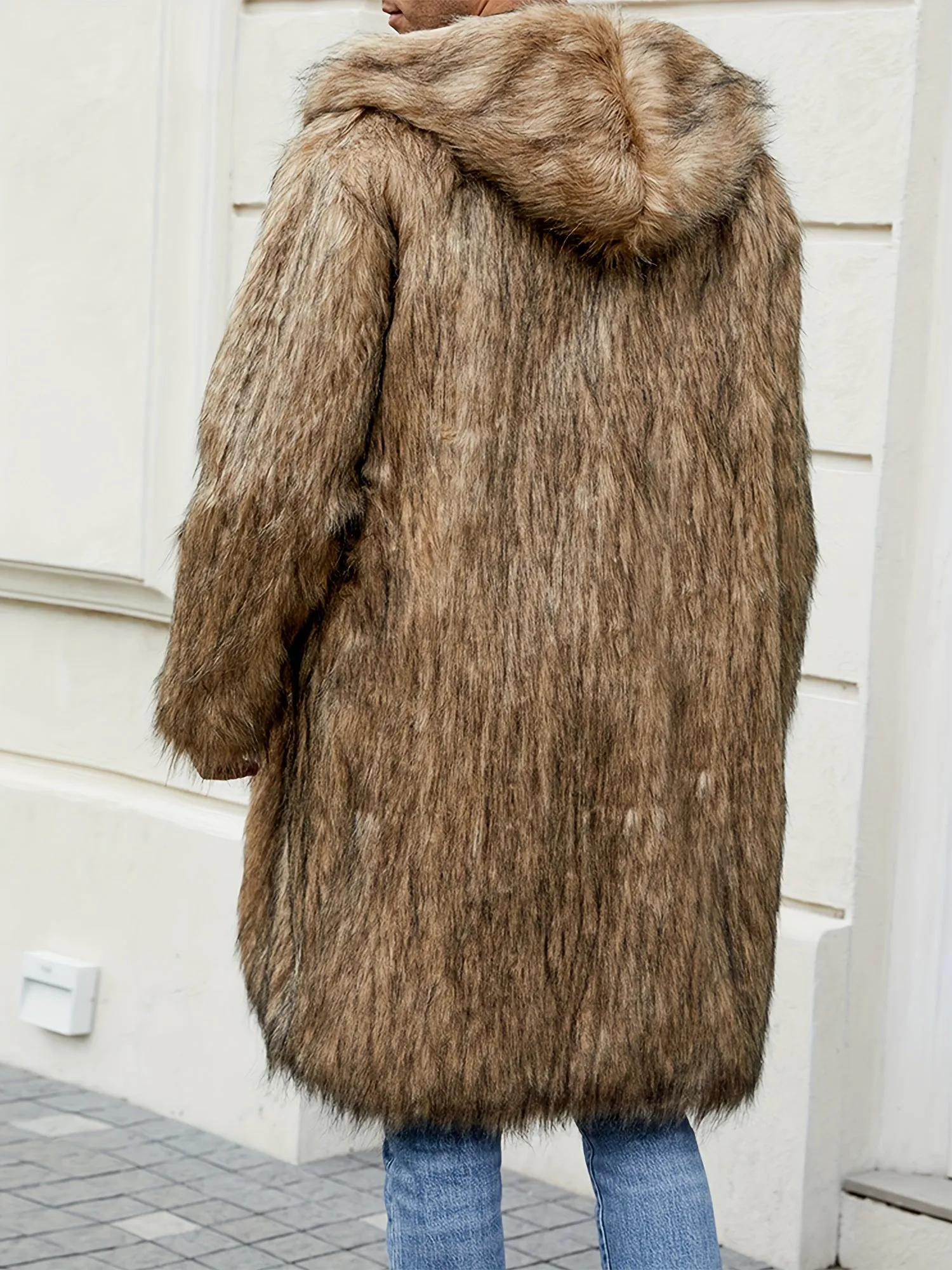 Mens Warm Thicken Faux Fur Hooded Coat