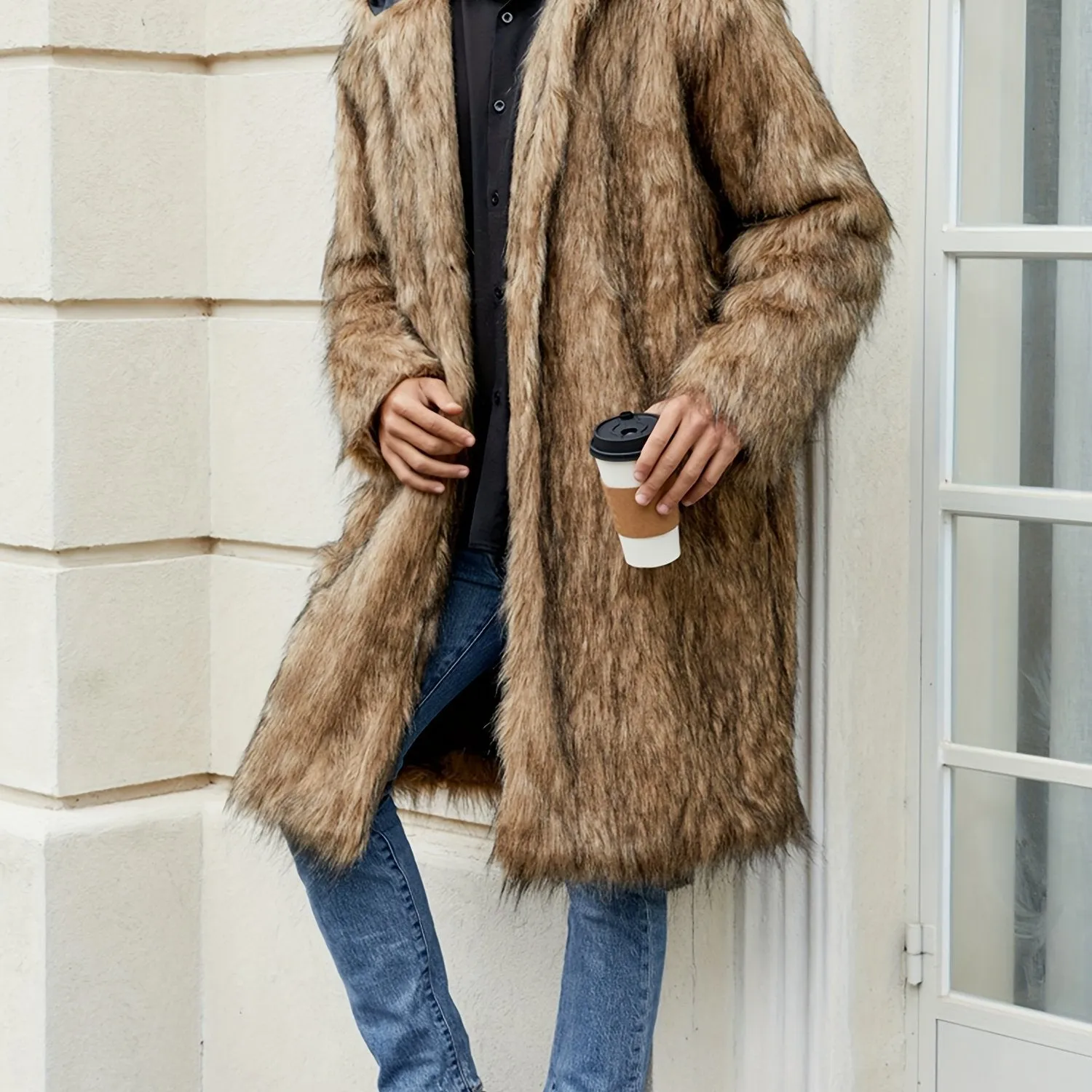 Mens Warm Thicken Faux Fur Hooded Coat
