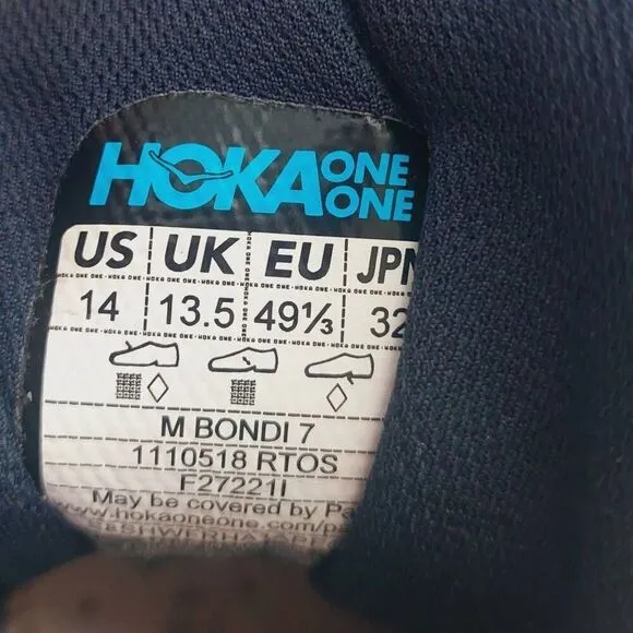 Men's Hoka Bondi 7 Running Shoes Real Teal Size 14 | Excellent Pre-Owned Conditi