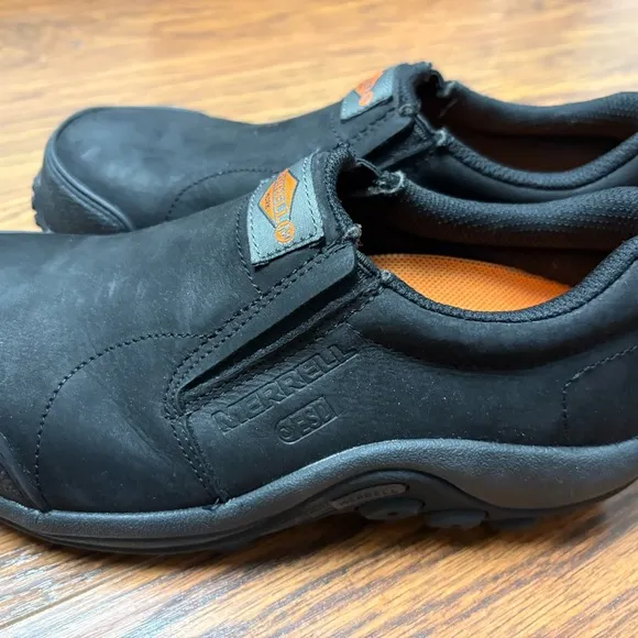 Merrell Work Jungle Moc Leather Composite Toe Shoes, Black, 5.5 US