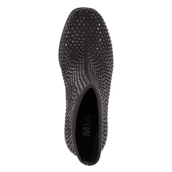 MIA Shoes Piana Block-Heel Rhinestone Knit Booties in Black NEW Size 6.5