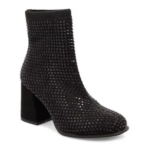 MIA Shoes Piana Block-Heel Rhinestone Knit Booties in Black NEW Size 6.5