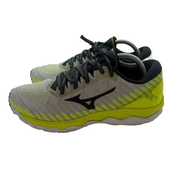 Mizuno Wave Sky 4 Men's Gray Neon Green Sz 9 Waveknit Running Shoes Sneakers