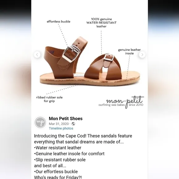 MON PETIT CAPE COD SANDALS EFFORTLESS BUCKLE WATERPROOF LEATHER BROWN GIRLS 13 W