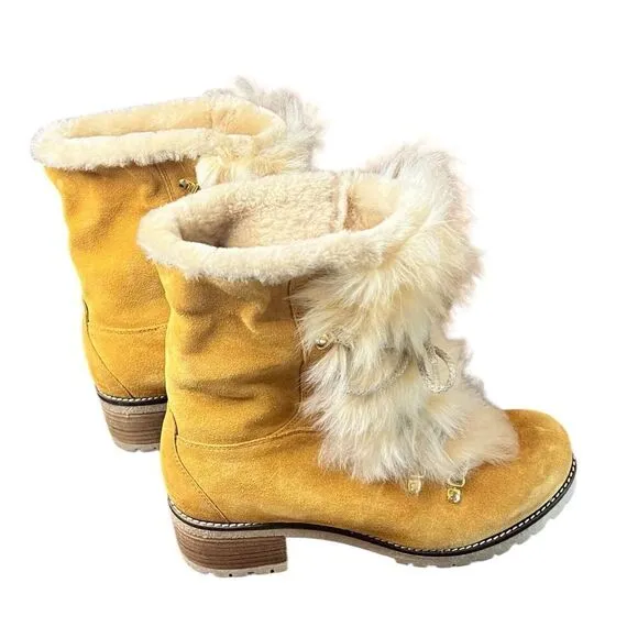 MONTELLIANA  Suede Shearling-Trimmed Hiking Boots in Chestnut NWOB 39 / 8 US