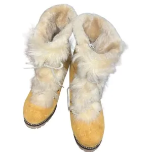 MONTELLIANA  Suede Shearling-Trimmed Hiking Boots in Chestnut NWOB 39 / 8 US