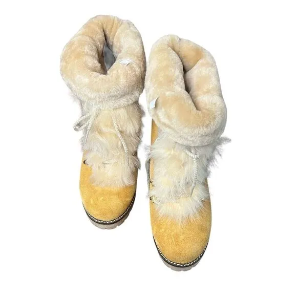 MONTELLIANA  Suede Shearling-Trimmed Hiking Boots in Chestnut NWOB 39 / 8 US