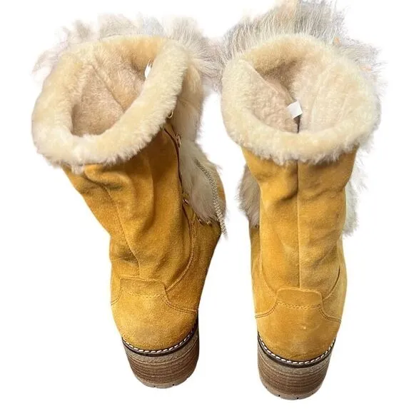 MONTELLIANA  Suede Shearling-Trimmed Hiking Boots in Chestnut NWOB 39 / 8 US