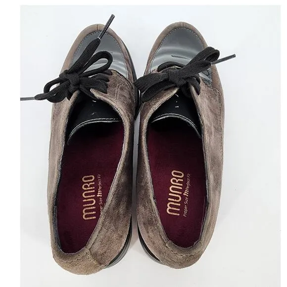 Munro Veranda Suede &amp; Patent Leather Oxford Shoes – Gray/Black Women's Size 8.5M