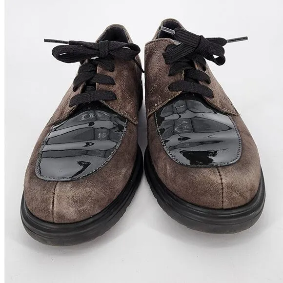 Munro Veranda Suede &amp; Patent Leather Oxford Shoes – Gray/Black Women's Size 8.5M