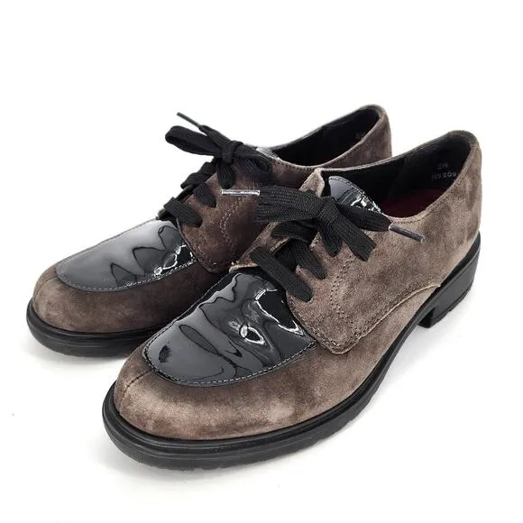 Munro Veranda Suede &amp; Patent Leather Oxford Shoes – Gray/Black Women's Size 8.5M