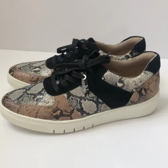 Naturalizer Hadley leather and suede animal print sneakers.