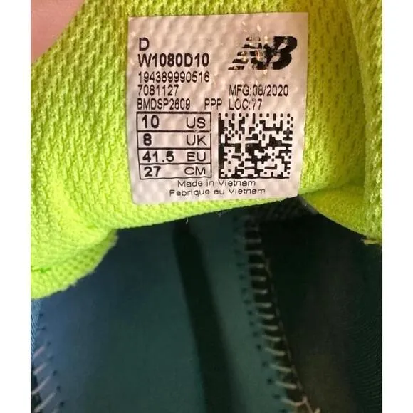 New Balance Fresh Foam 1080v10 Womens Blue Running Shoes Teal/Lime Green Sz 10‌