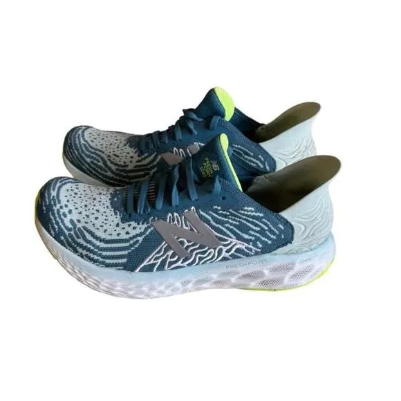 New Balance Fresh Foam 1080v10 Womens Blue Running Shoes Teal/Lime Green Sz 10‌
