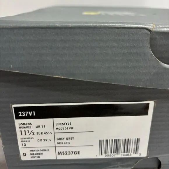 New Balance Men’s 237 V1 Grey Lace-Up Sneakers, Size 11.5 M