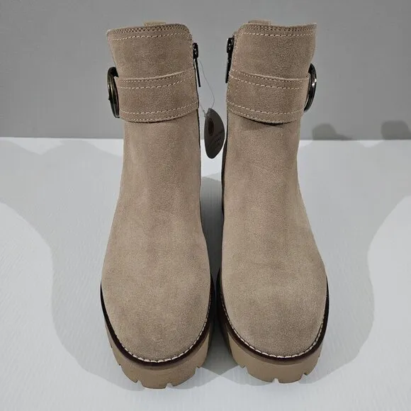 NEW Blondo Dagger Ankle Bootie Waterproof Moto Beige Tan Suede Size 9