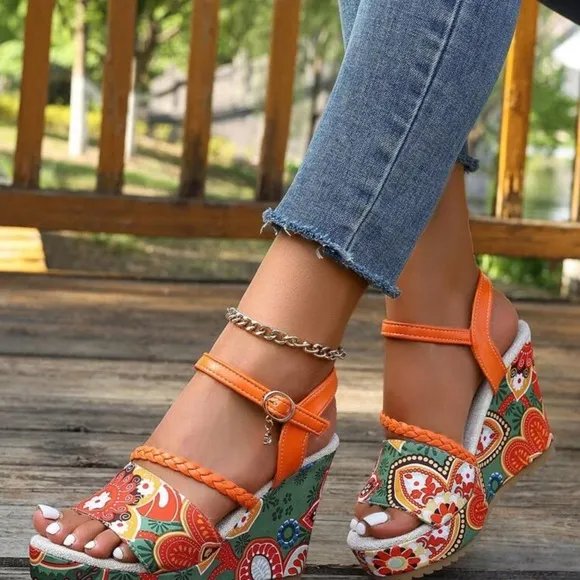 NEW - Orange Buckle Waterproof Platform High Heel Sandals