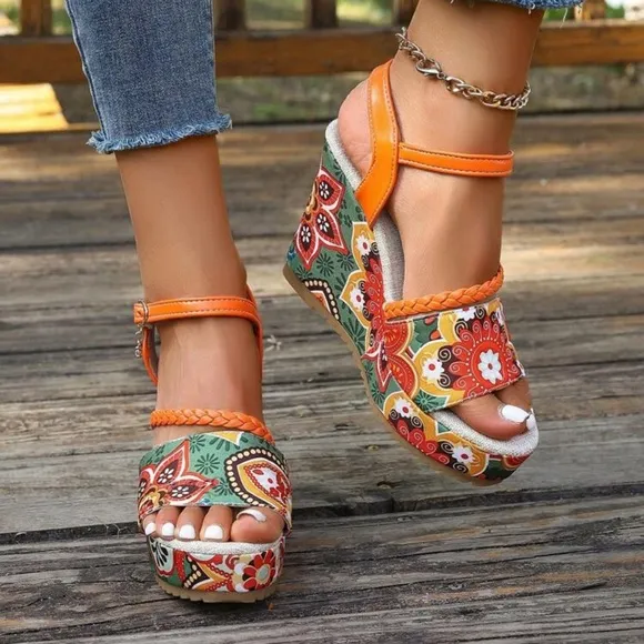 NEW - Orange Buckle Waterproof Platform High Heel Sandals