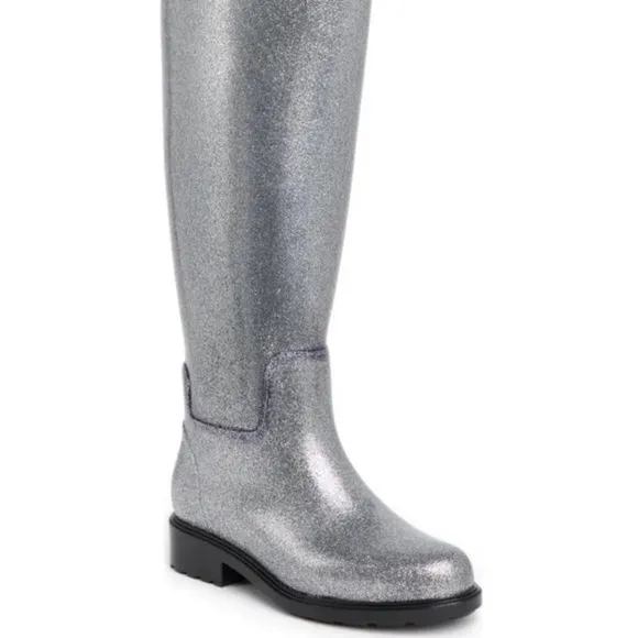 NEW! Silver Glitter Melissa Fullness Rain Boot silver thermal - Size 6