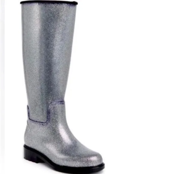 NEW! Silver Glitter Melissa Fullness Rain Boot silver thermal - Size 6
