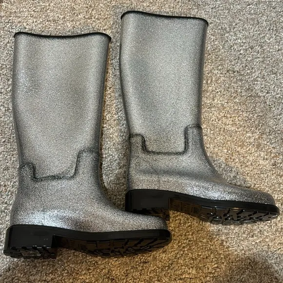 NEW! Silver Glitter Melissa Fullness Rain Boot silver thermal - Size 6