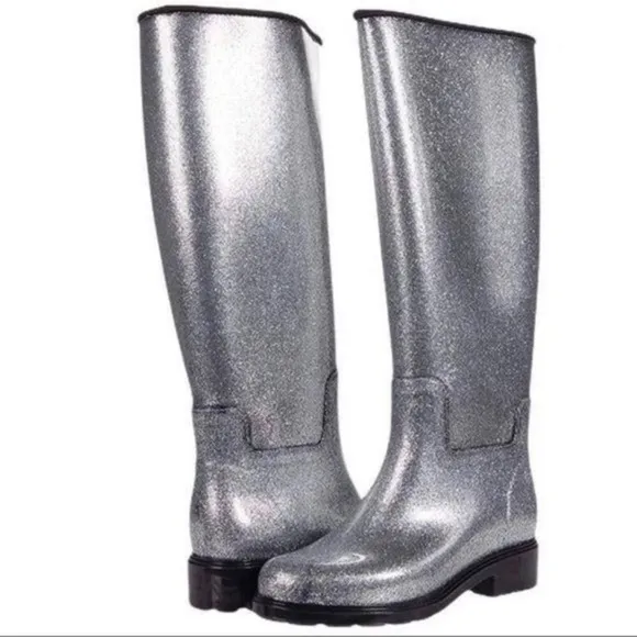 NEW! Silver Glitter Melissa Fullness Rain Boot silver thermal - Size 6