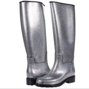 NEW! Silver Glitter Melissa Fullness Rain Boot silver thermal - Size 6