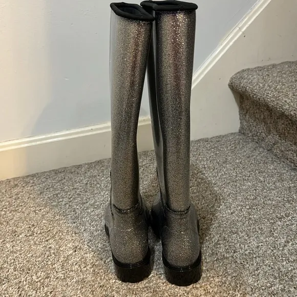 NEW! Silver Glitter Melissa Fullness Rain Boot silver thermal - Size 6