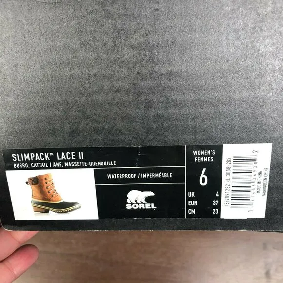 NEW Sorel Slimpack II Lace Up Waterproof Duck Boots Burro Cattail Women's Size 6