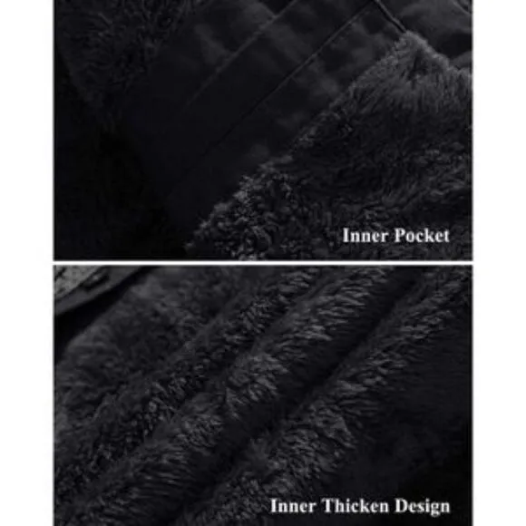 NEW Thick Thermal Winter Black Fleece Lined Military Jacket
