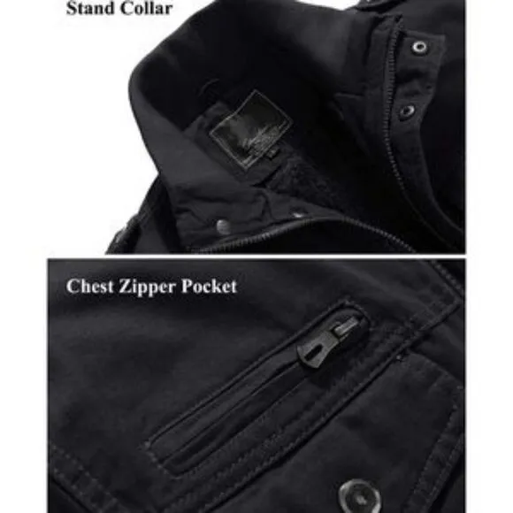 NEW Thick Thermal Winter Black Fleece Lined Military Jacket