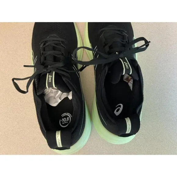 New! Womens Asics Gel-Nimbus 26 Black/Cool Matcha Running Shoes. Size 13. Nice!