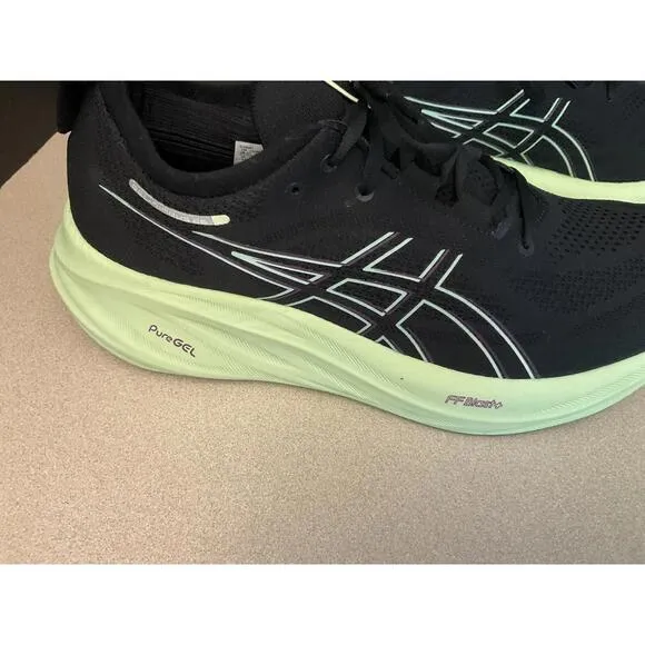 New! Womens Asics Gel-Nimbus 26 Black/Cool Matcha Running Shoes. Size 13. Nice!