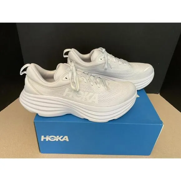 New! Womens Hoka One One Bondi 8 WWH White/White Running Shoes. Size 11B. Nice!