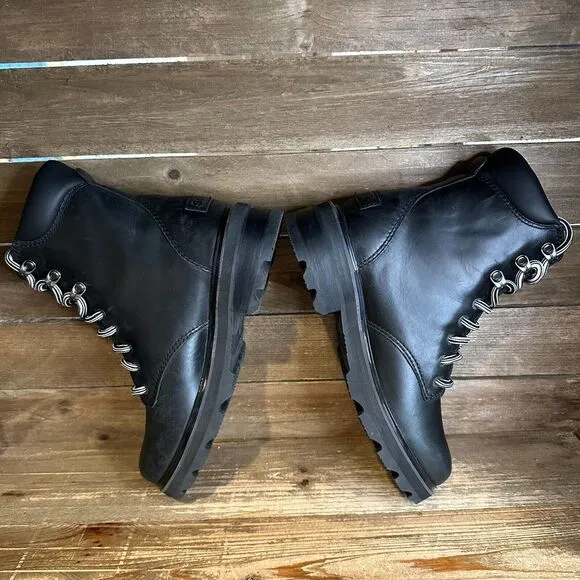 New Womens Sorel Lennox Black Leather‎ Waterproof Cuffed Combat Boots Size 7 M