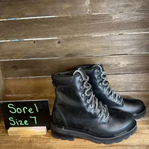 New Womens Sorel Lennox Black Leather‎ Waterproof Cuffed Combat Boots Size 7 M