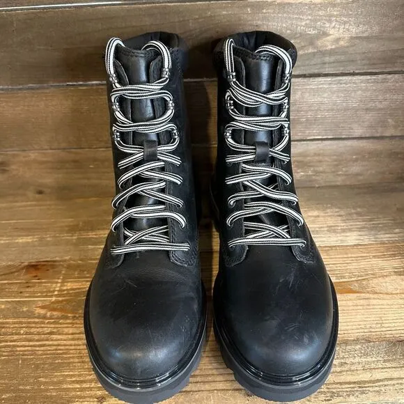 New Womens Sorel Lennox Black Leather‎ Waterproof Cuffed Combat Boots Size 7 M