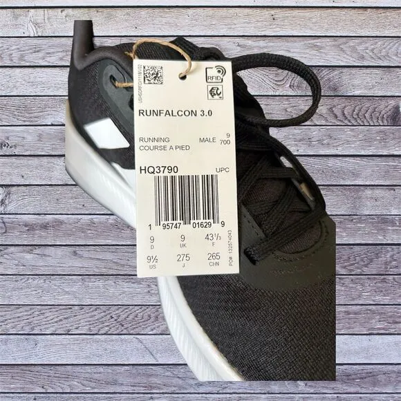 NIB Adidas Mens Runfalcon 3.0 HQ3790 Black Running Shoes Sneakers Size‎ 9.5
