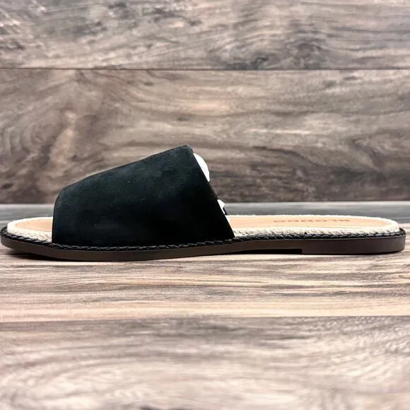 NIB Blondo 8.5M Waterproof Emilia Black Nubuck Slide Flat Sandals Jute Trim