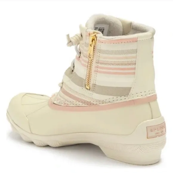 NIB Sperry Syren Gulf Playa Tan Striped Geometric Waterproof Duck Rain Boots